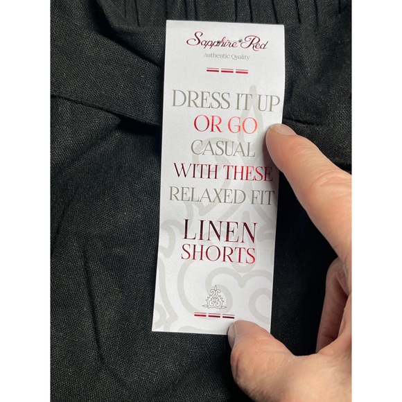 Sapphire Red Black Linen Blend Relaxed Fit Paperbag Waist Shorts  Size Medium - Picture 5 of 13